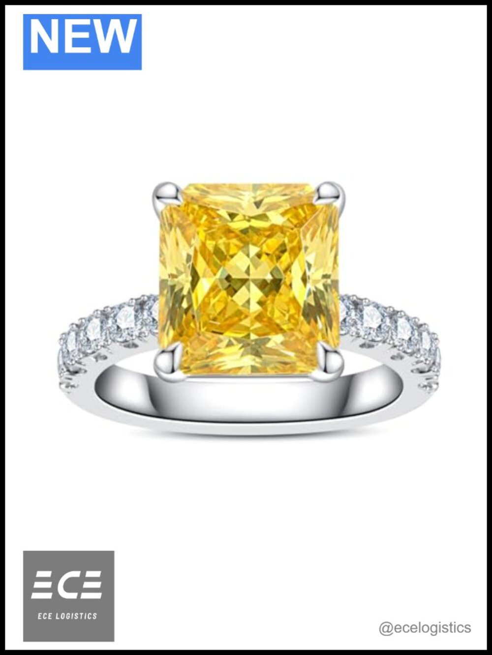 Cubic Zirconia Radiant Cut Engagement Ring White Gold Plated Brass Statement